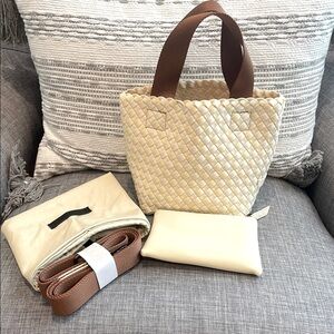 Naghedi Petite Cream and Brown Woven Tote Bag. New without tag